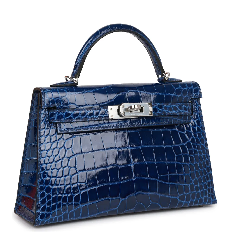 Hermes Kelly Sellier 20 Bleu Saphir Shiny Alligator Palladium Hardware