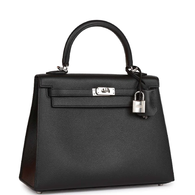 Hermes Kelly Sellier 25 Black Epsom Palladium Hardware