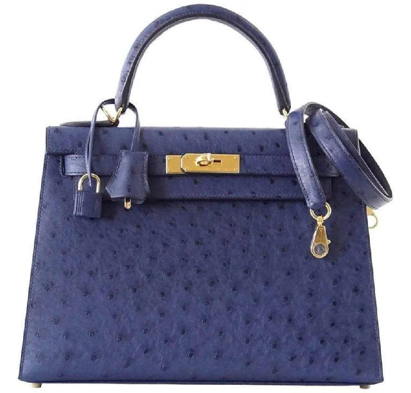 Hermès Kelly Sellier 28 Blue Iris Ostrich Bag