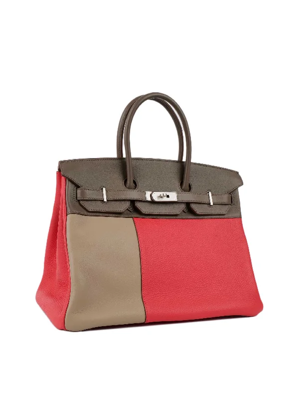 Hermes Limited Edition Tricolour Rose Jaipur, Argile and Etoupe Birkin 35.