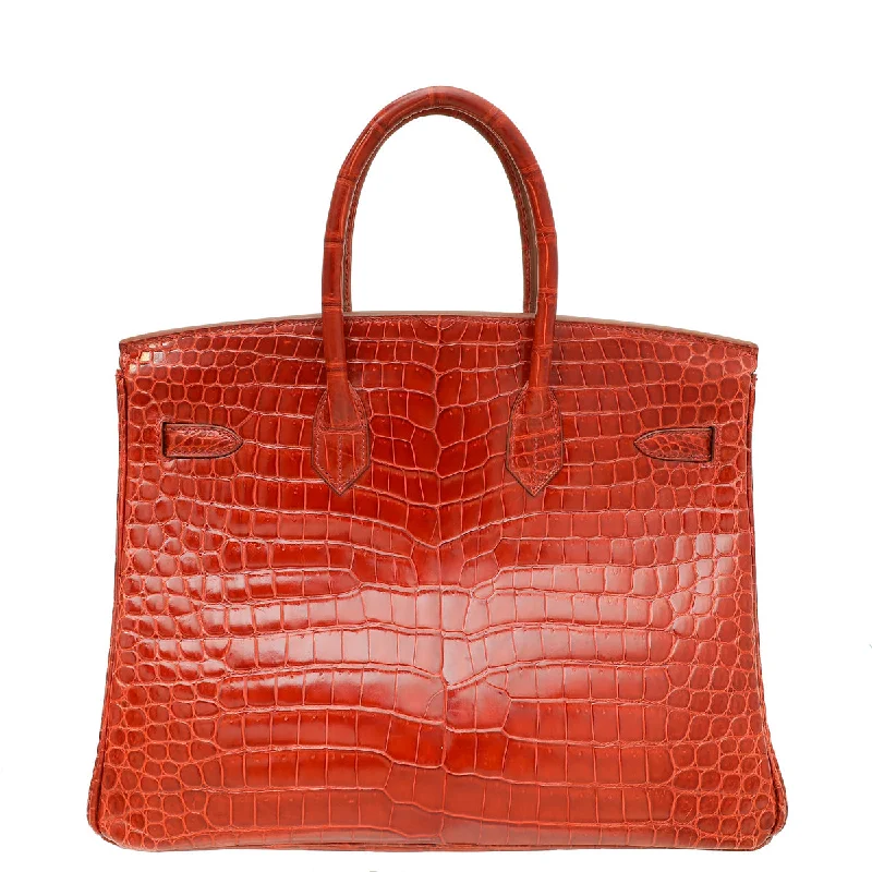 Hermes Lisse Rouge H Shiny Crocodile Porosus Birkin 35 Bag