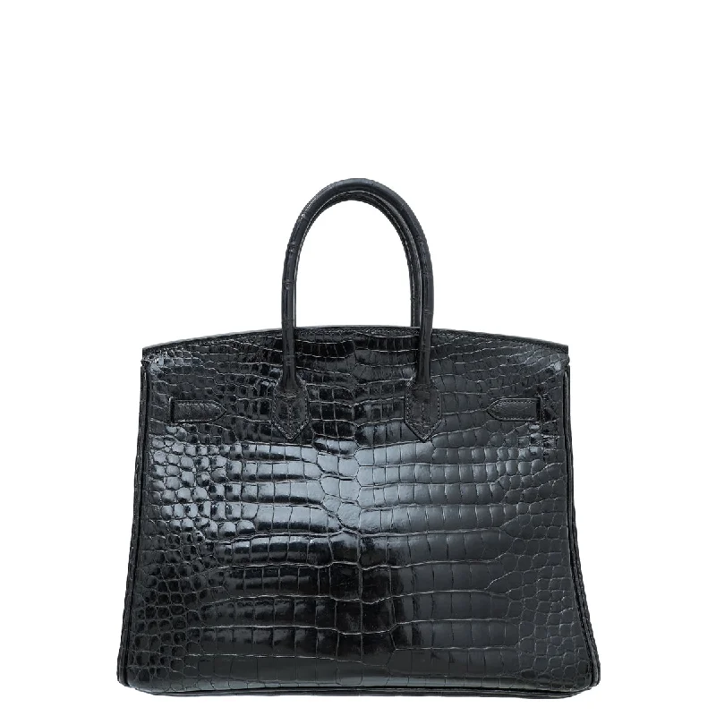 Hermes Noir Crocodile Porosus Birkin 35 Bag