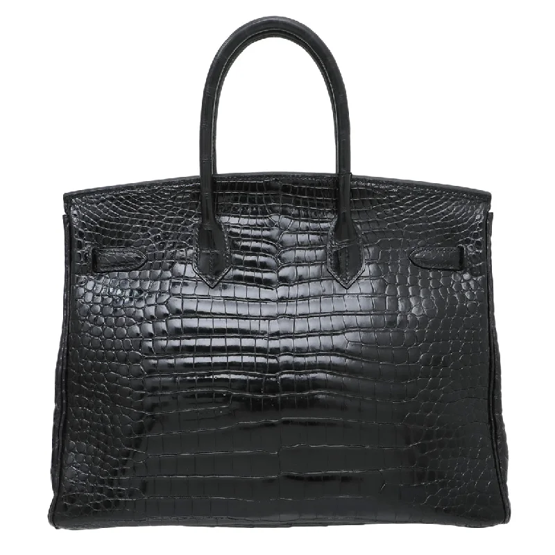 Hermes Noir Crocodile Porosus Birkin 35 Bag