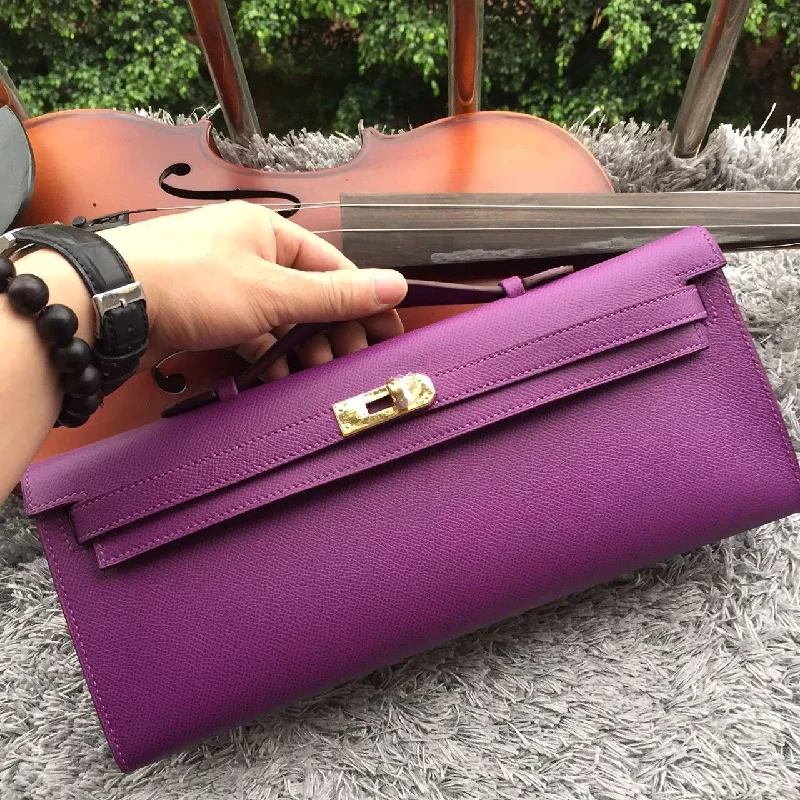 Hermes Purple Handcrafted Kelly Cut Clutch