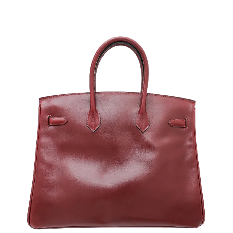 Hermes Rouge Garance Box Calf Birkin 35 Bag