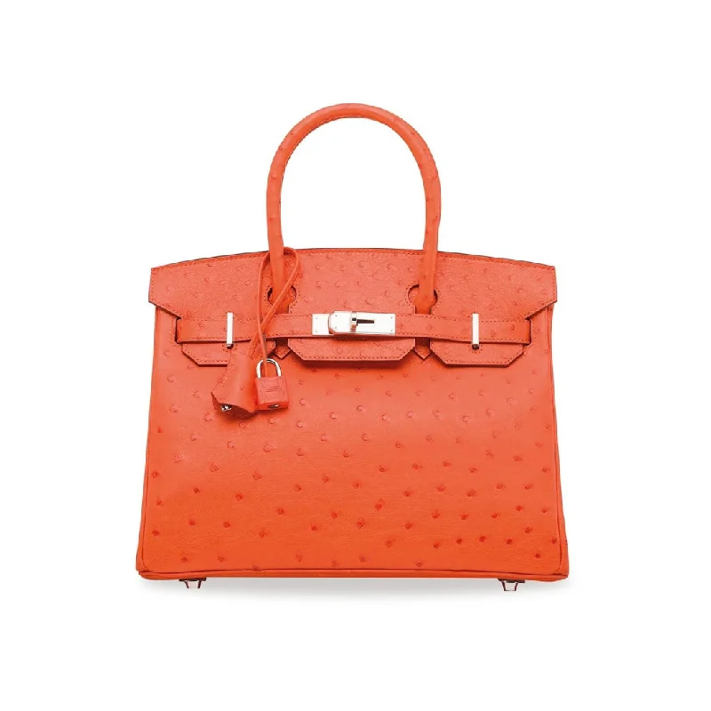 Hermès Birkin 30 Ostrich Leather Tangerine Palladium Hardware